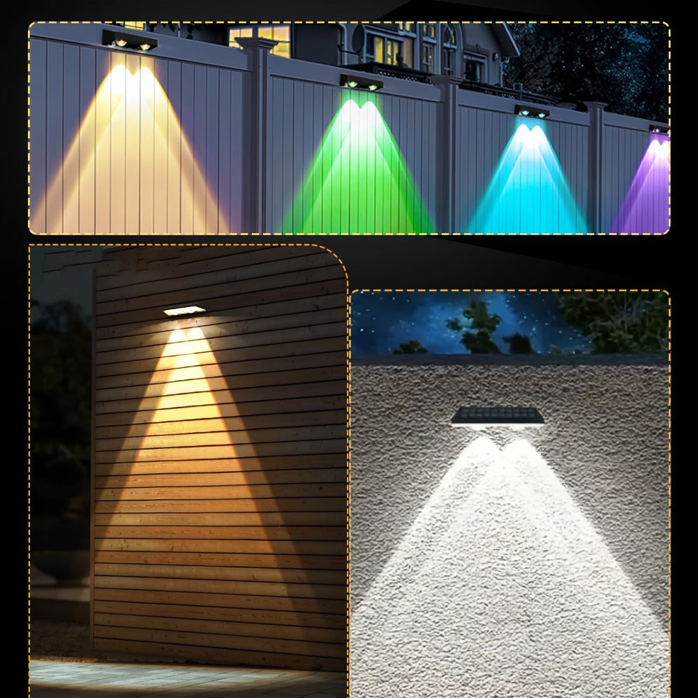 Solar Fence Wall Lights Multicolor LED 9 Modes - Smart Dusk to Dawn Sensor Auto On Off Convex Lens Waterproof for Garden Yard Patio Deck Porch Holiday Christmas Halloween Decoration 4 or 8 Pack