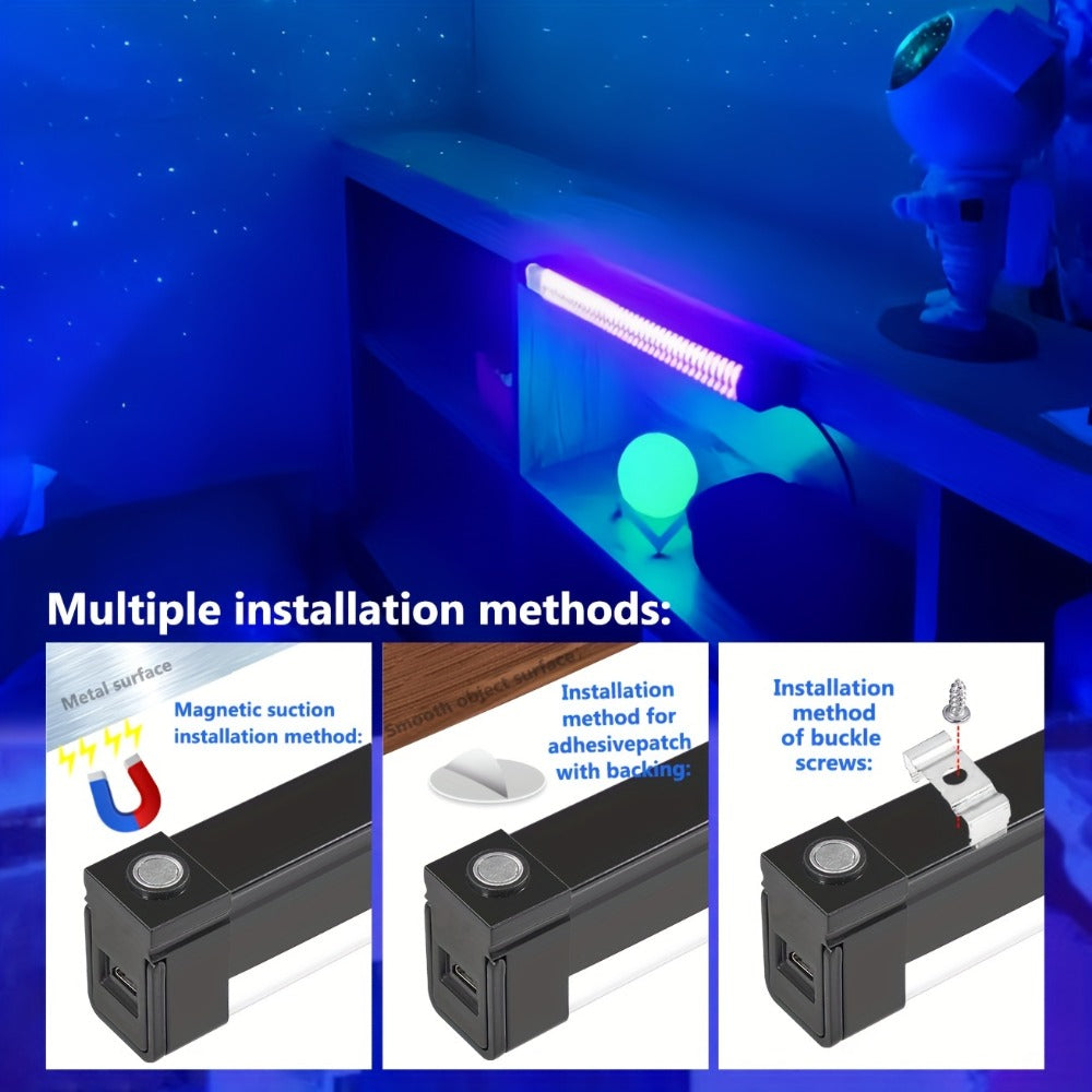 UV Black Light Strip USB LED – 32cm / 12.6ft Portable Magnetic Black Light Tube for Halloween Party, Fluorescent Tapestry, Body Paint, Posters, Christmas & Cabinet Lighting (3-Pack / 4-Pack)