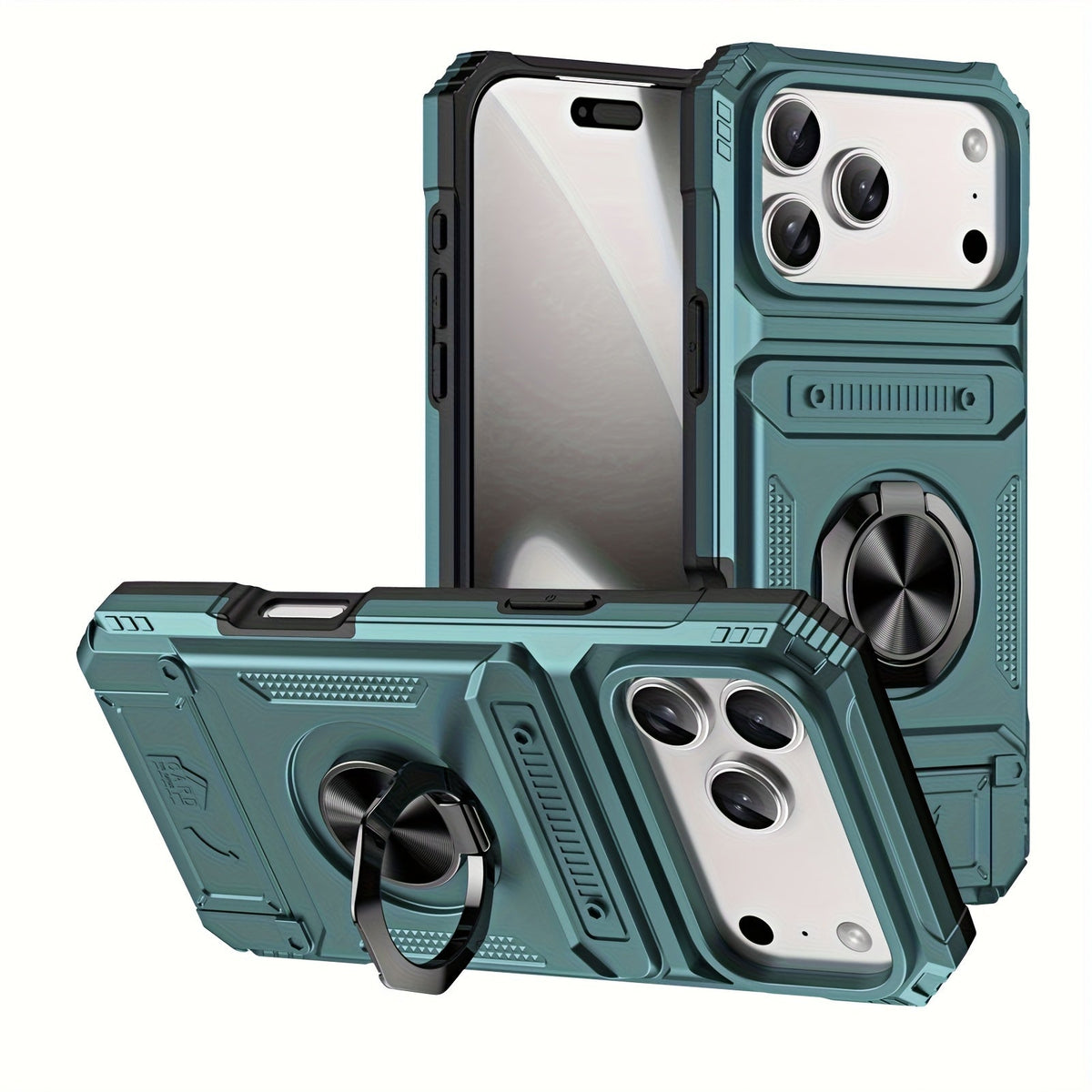 iPhone Card Slot Shockproof Case with Ring Holder & Kickstand – Wallet Phone Cover for iPhone 17 17 Air 17 Pro Max 16 15 14 13 12 11 Pro Max Plus Mini | Heavy Duty Drop Protection