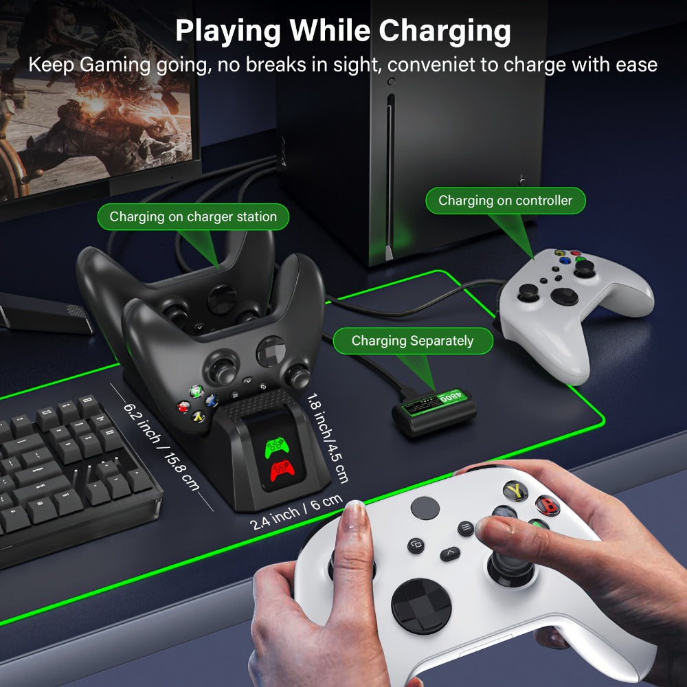 Xbox Controller Charging Station with 2-Pack 4800mWh Rechargeable Batteries & 4 Battery Covers for Xbox Series X|S, Xbox One S/X/Elite – Dual Charging Dock for Xbox Controllers