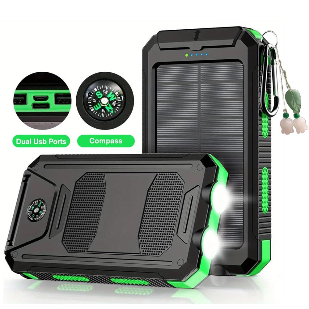 Solar Power Bank 50000mAh with Dual LED Flashlight SOS Mode & Compass – Portable Solar Charger Dual USB for Camping Hiking Travel Emergency Outdoor Survival for iPhone Samsung Android All Cell Phones