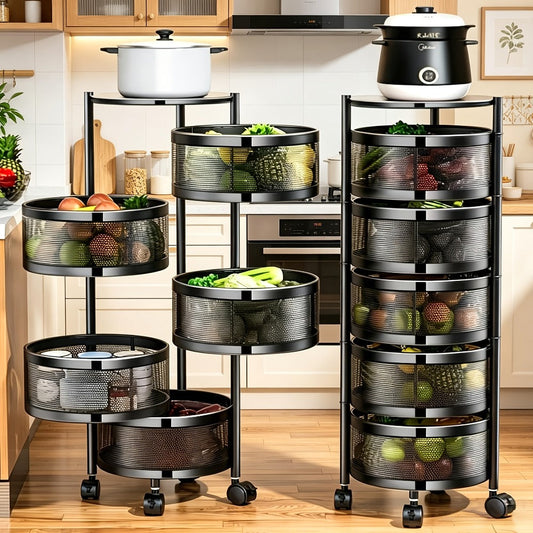 Rolling Storage Cart with 360° Rotation, White 3-Tier or Black 5-Tier
