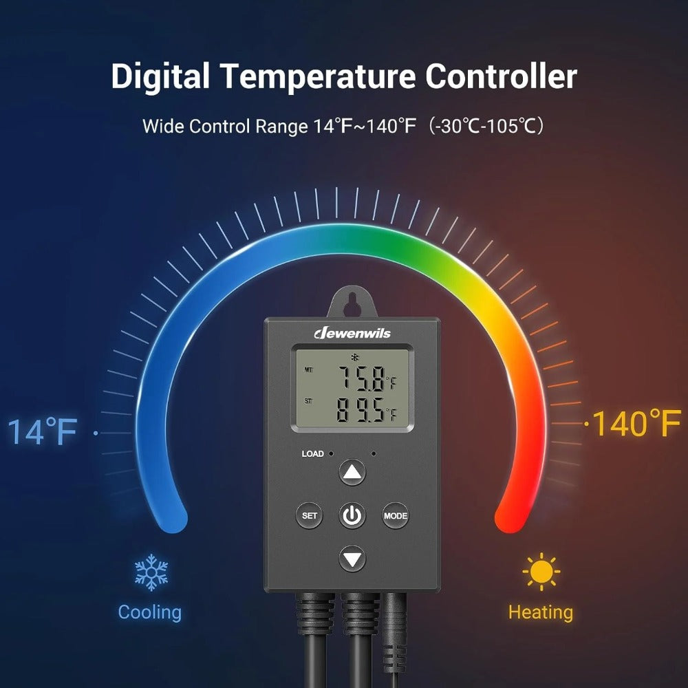 Digital Temperature Controller Thermostat Outlet Heating Cooling Mode 14°F-140°F LCD Display Buzzer Alarm 120V 10A 1200W for Freezer Greenhouse Reptile Aquarium Incubator Home Brewing