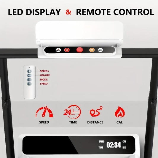 Under Desk Walking Pad Treadmill with LED Display and Adjustable Incline, White or Black