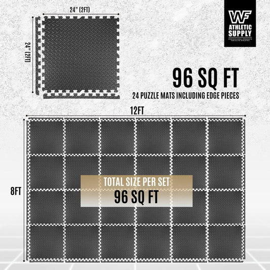 Interlocking EVA Foam Floor Tiles, 24 x 24 Inch, 1/2 Inch Thick, 24-Pack Covers 96 Sq Ft