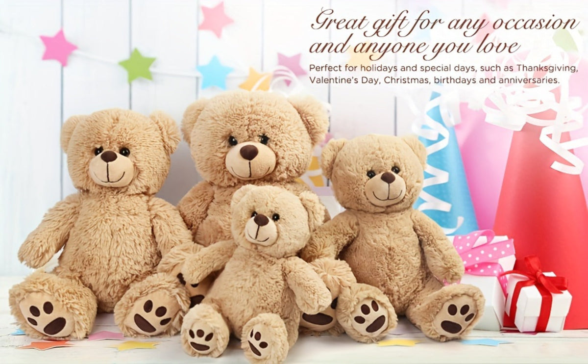 Plush Teddy Bear Stuffed Animal 10 Inch 12 Inch Soft Brown Bear Toy Huggable Cuddly Plushie Safety Eyes Birthday Christmas Easter Gift for Kids Toddlers Boys Girls