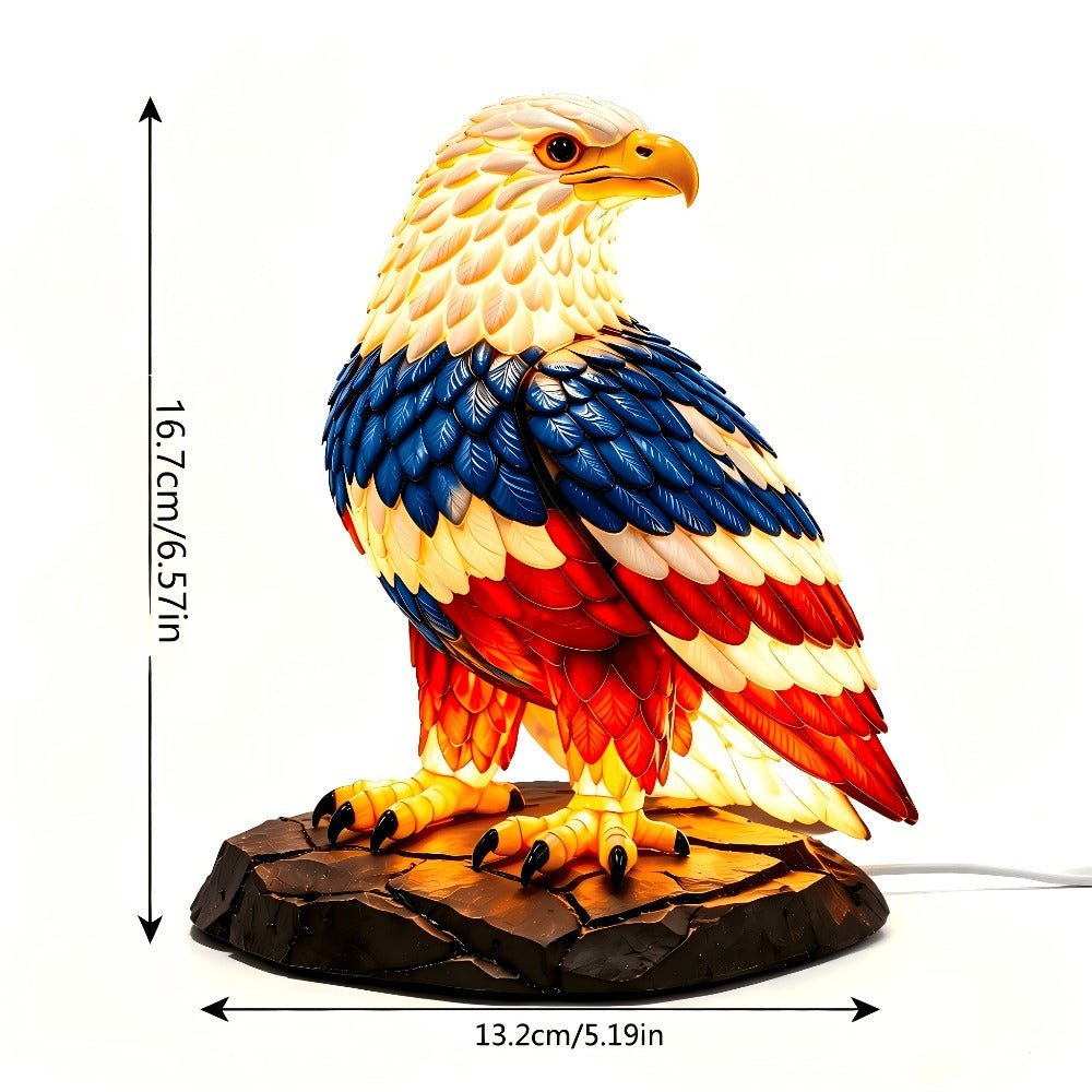 Boho Retro Stained Eagle Night Light – 3D Resin Animal Table Lamp, Vintage Colorful Stained Glass Effect Desk Light for Bedroom Home Decor, Creative Birthday Christmas Gift for Eagle Lovers