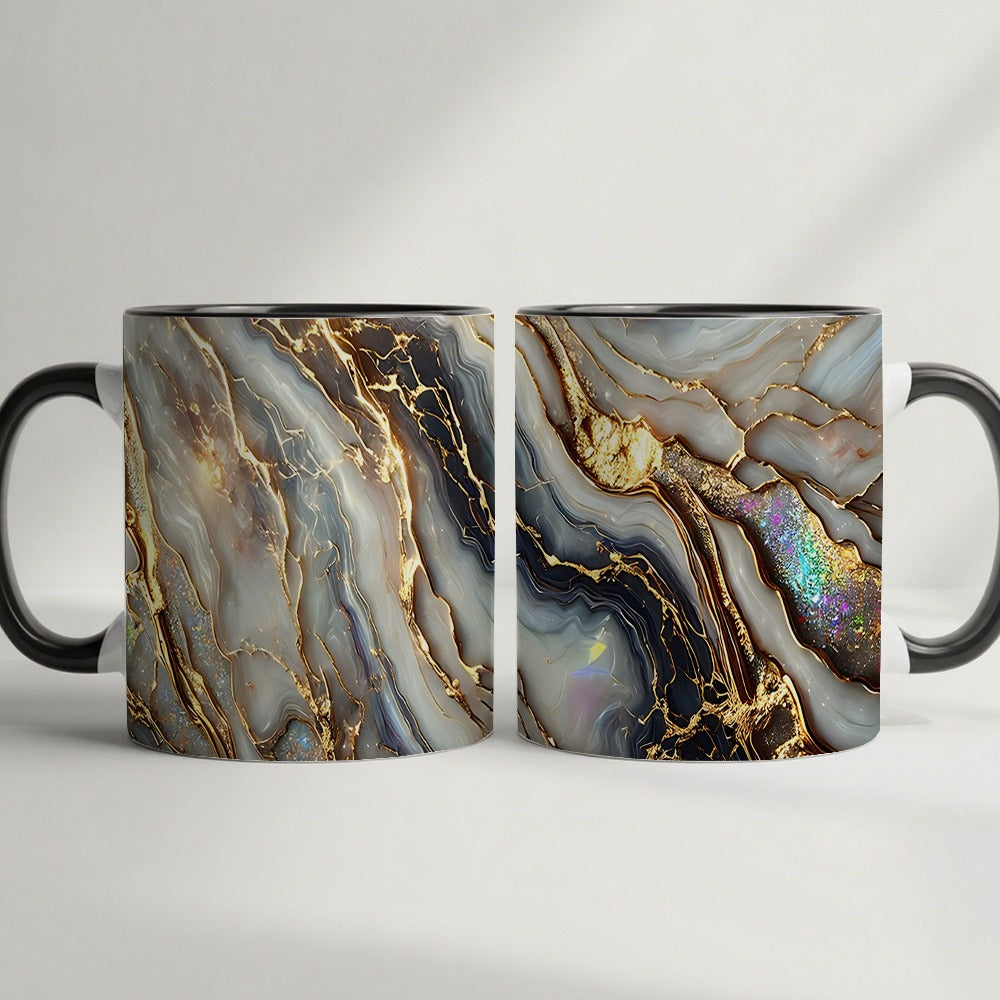 Agate Golden Vein Coffee Mug 11 Oz – Luxury Marble Pattern Ceramic Cup for Home & Office – Elegant Gift for Birthday, Mother's Day & Christmas – Black, White & Pink
