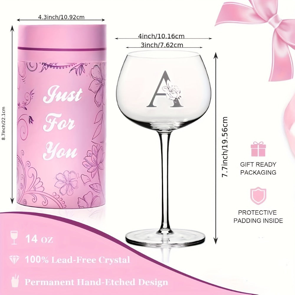 Personalized Wine Glass Gift for Women – A-Z Initial Letter Monogrammed Wine Glass with Gift Box & Greeting Card – Unique Birthday, Christmas & Mother's Day Gift for Mom, Best Friend & Sister