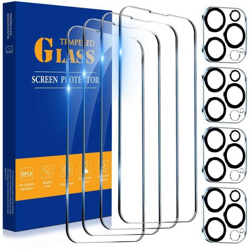 iPhone Screen Protector & Camera Lens Protector 8-Pack – 4 Tempered Glass Screen + 4 Camera Lens, HD Clear, Anti-Scratch, Bubble-Free, Compatible with iPhone 17 / 16 / 15 / 14 / 13 / 12 / 11 Pro Max