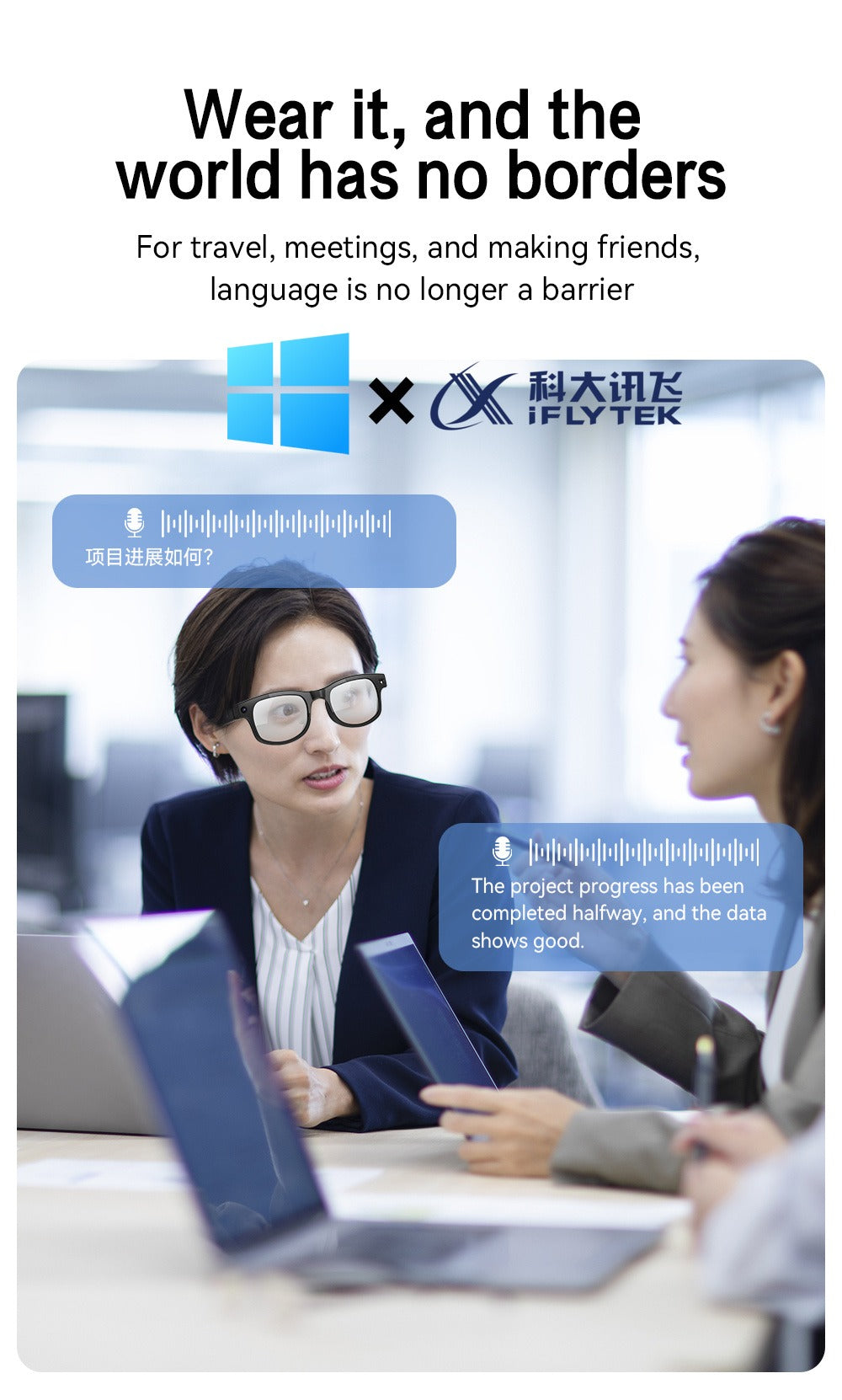 Bluetooth Smart Glasses with 8MP HD Camera – AI Real-Time Translation, Object Recognition, Touch Control, Bluetooth Call & Music, Wearable for Men & Women