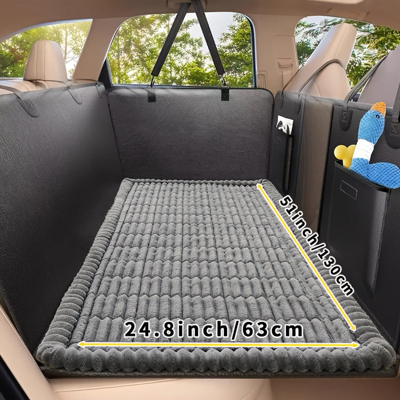 Dog Car Mat Nonslip Pet Seat Cushion with Rear Extension Pad, Heavy-Duty Anti-Scratch Waterproof Floor Liner for SUVs Sedans Trucks, Fits All Dog Sizes Small Medium Large, Durable Polyester Travel Protector
