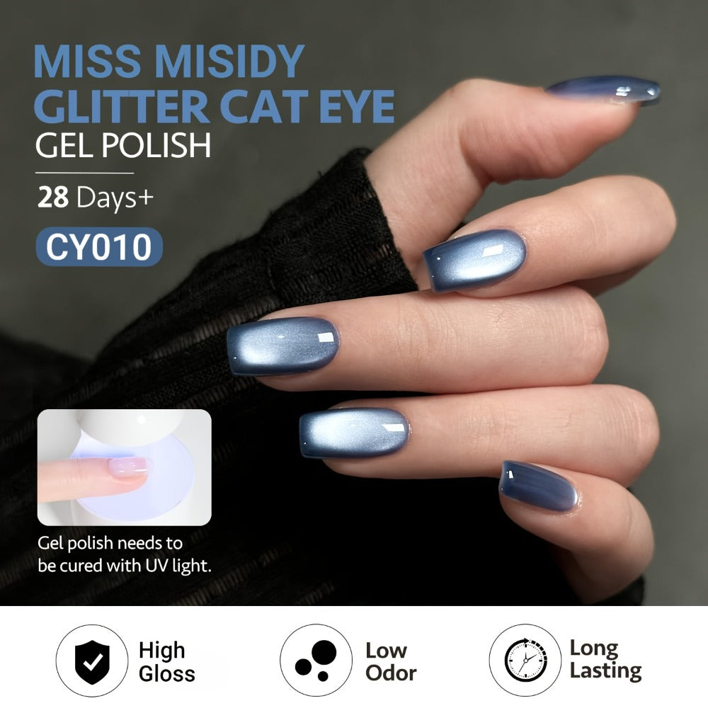 Cat Eye Gel Nail Polish Jelly Blue 0.54oz Sheer Glass-Like Finish — UV LED Soak-Off Long-Lasting Gel Polish for Manicure & Pedicure, Easy Application Nail Art Color for Women Home Salon CY010