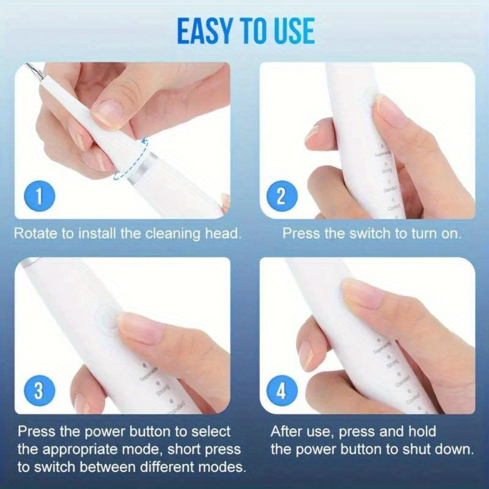 Electric Teeth Cleaner Kit USB Rechargeable – 5 Cleaning Modes Dental Scaler Plaque Tartar Remover Gum Health Tool for Adults Family Holiday Gift Set Black White Green