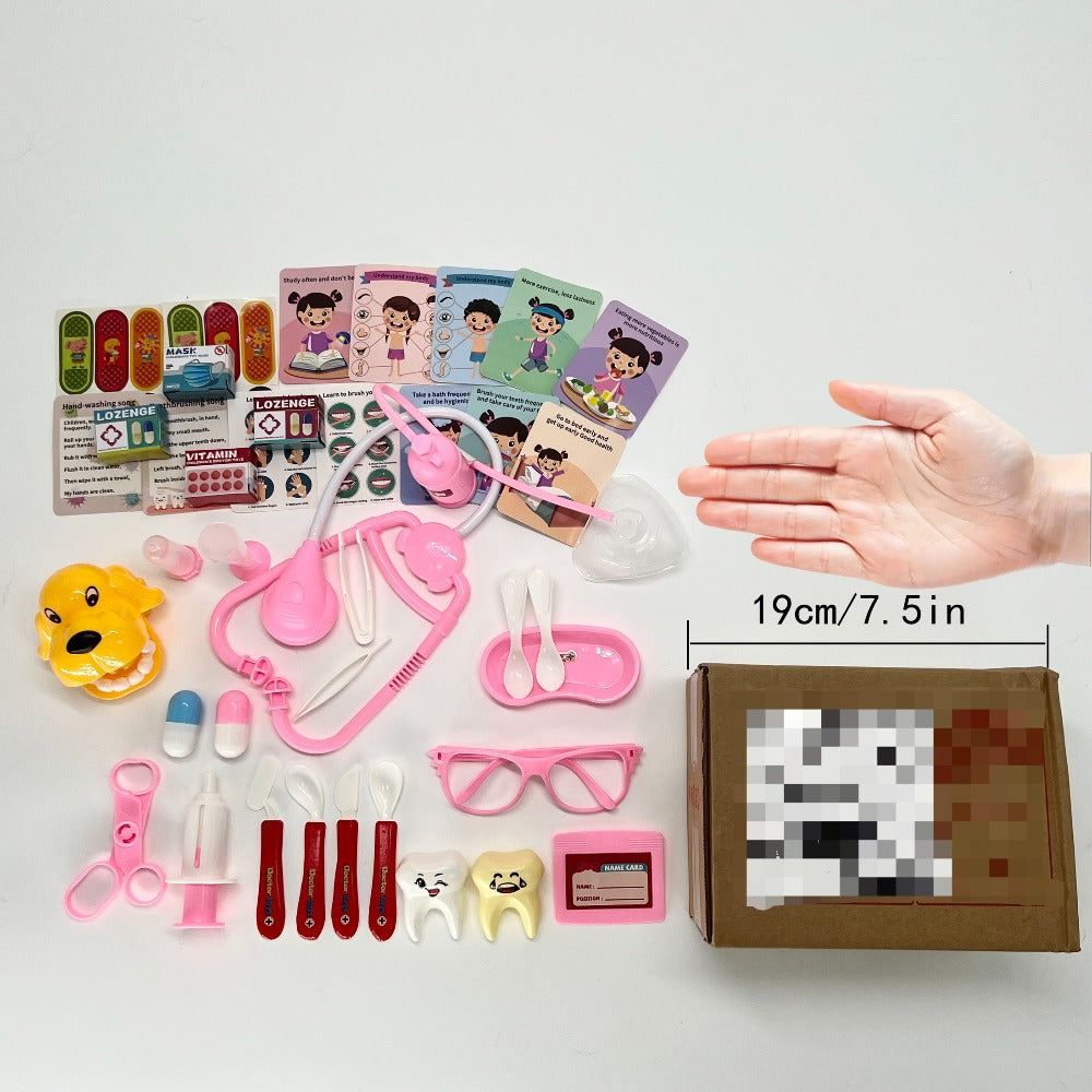 Pink Doctor Pretend Play Kit, 40-Piece Medical Toy Set with Assorted Accessory Colors