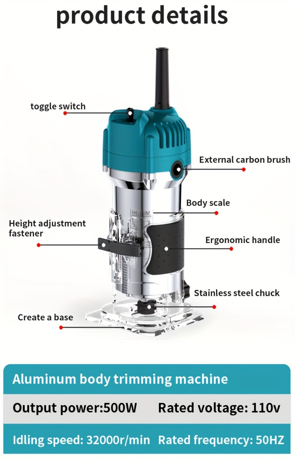 Wood Router Carving Machine Electric Trimmer – Wood Slotting, Drilling & Engraving Tool with Optional 15pc Milling Cutter Set, for Woodworking, Furniture Making & DIY Crafts