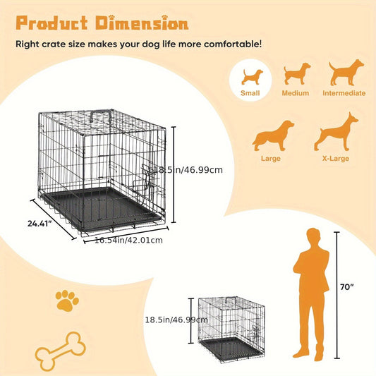 Dog Crate with Divider Panel & Double Door - Folding Metal Wire Kennel with Leak-Proof Tray, 5 Sizes