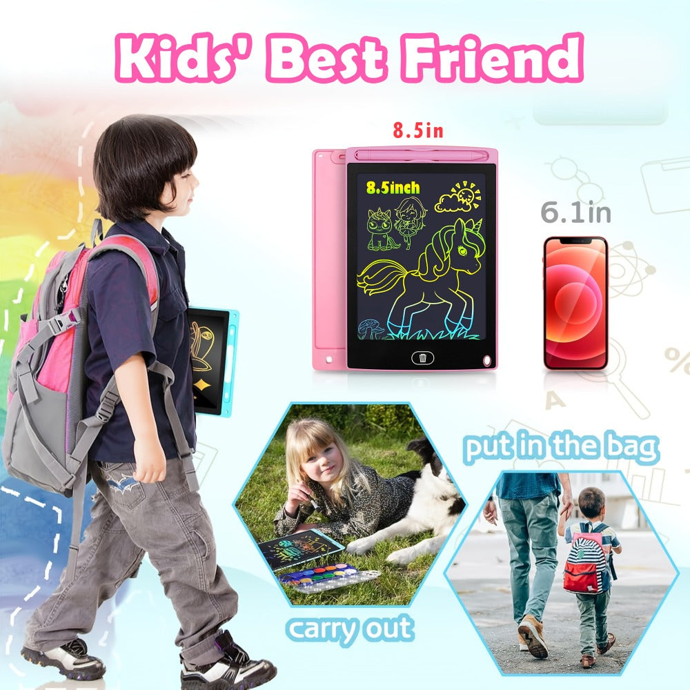 LCD Drawing Tablet with Stylus 2 Pack – 8.5 Inch Reusable Doodle Pad for Kids, Blue & Pink, Battery-Powered Educational Toy, Birthday & Holiday Gift for Boys & Girls