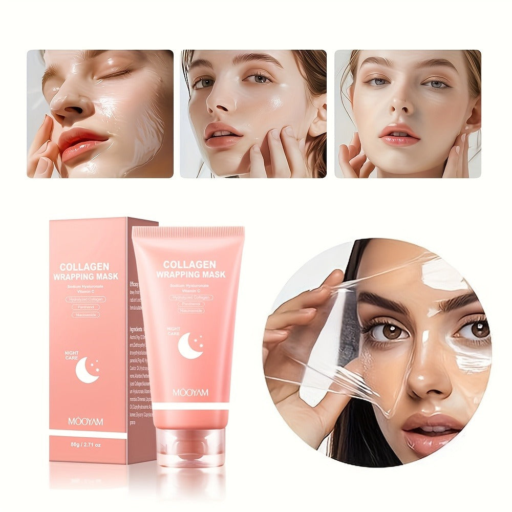 Collagen Night Mask Korean Skincare – Gel Face Mask with Applicator Brush, Hydrolyzed Collagen, Niacinamide, Vitamin C & Hyaluronate for Hydration & Plumping, Paraben-Free, 80g (MOOYAM)