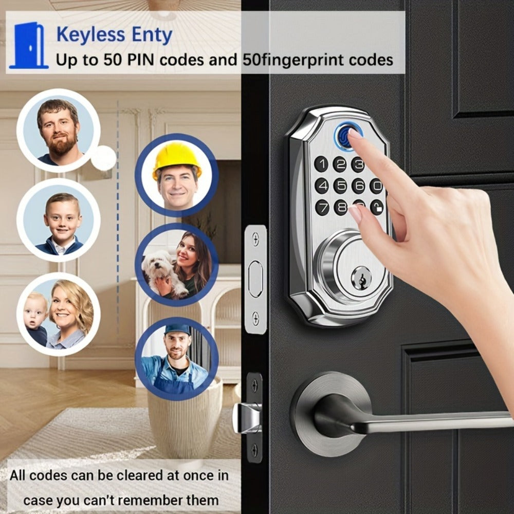 Voice Guided Keypad Deadbolt with Fingerprint, PIN, One-Time Visitor Code & Key, Backlit Keypad, Auto Lock, Long Battery Life, 15-Min DIY Install, Stainless Steel Front Door Lock for Home Airbnb