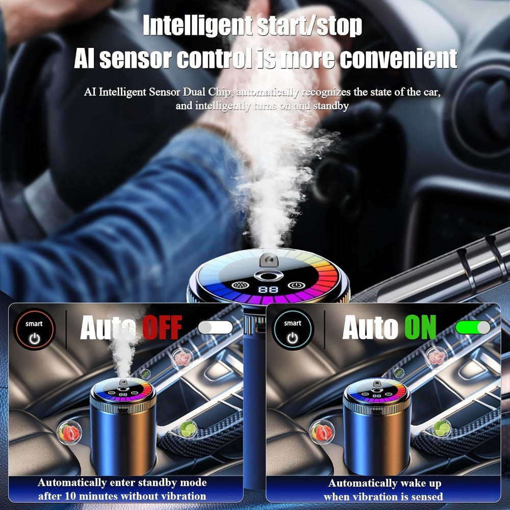 Car Air Freshener Aromatherapy Diffuser with Starry Sky Light Show, USB Rechargeable, Adjustable Fragrance – Natural Essential Oil Scents (Lavender, Ocean, Cologne, Gardenia)