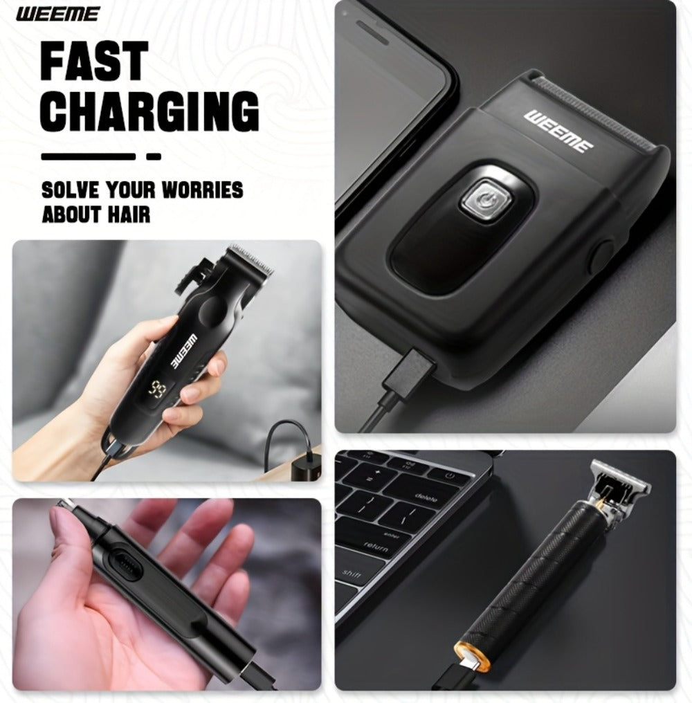Zinc Alloy Men's Grooming Kit – USB Rechargeable Hair Clipper, Nose Trimmer, Electric Shaver & Detail Trimmer Set, 3500mAh Battery, 1-4 Piece Options, White Black Gold Gift for Men