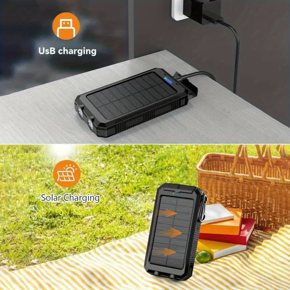 Solar Power Bank 50000mAh with Dual LED Flashlight SOS Mode & Compass – Portable Solar Charger Dual USB for Camping Hiking Travel Emergency Outdoor Survival for iPhone Samsung Android All Cell Phones