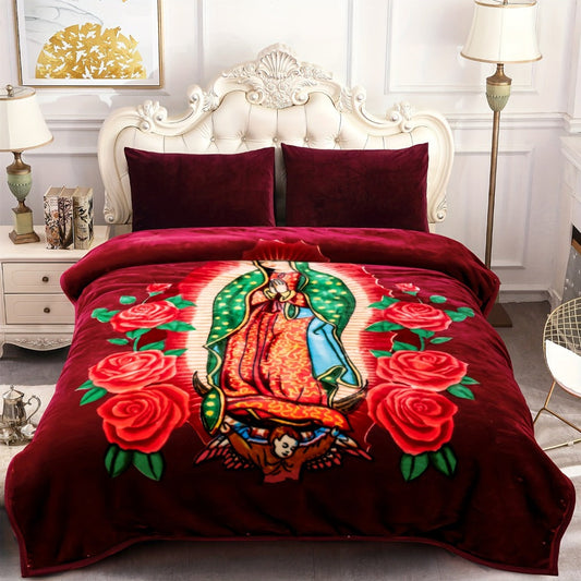 Reversible Plush Blanket, 2-Ply 520 GSM with Animal & Floral Designs