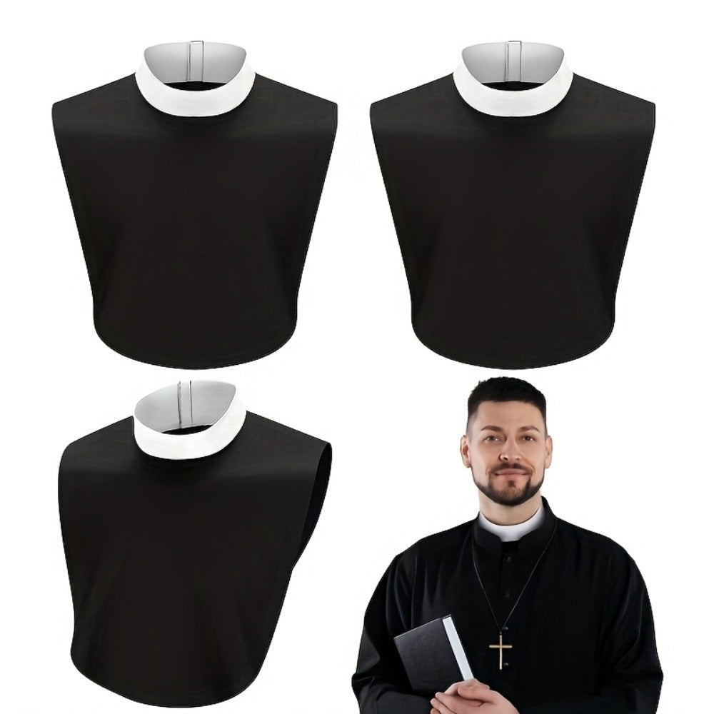 Unisex Priest Collar 3-Piece Set, Clergy Tab Collar, Black Dickey Neck Band for Halloween & Theater