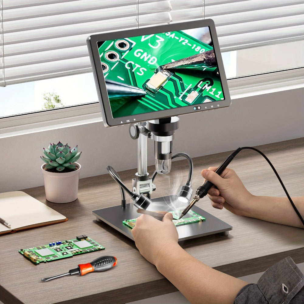 10.1 Inch Digital Microscope 2000X Magnification, 20MP IPS Screen Coin & Soldering Microscope with 10.4-Inch Extended Stand, USB PC Compatible, Electronic Inspection Microscope – Holiday Gift for Men