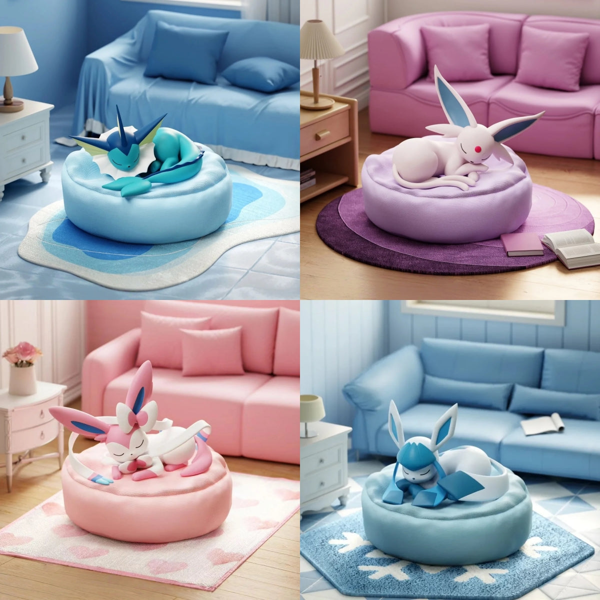 Eevee Eeveelutions Sleeping Pose Blind Box PVC Figure – All 9 Characters Vaporeon Jolteon Flareon Espeon Umbreon Leafeon Glaceon Sylveon, Kawaii Collectible Desk Ornament Gift for Pokemon Fans