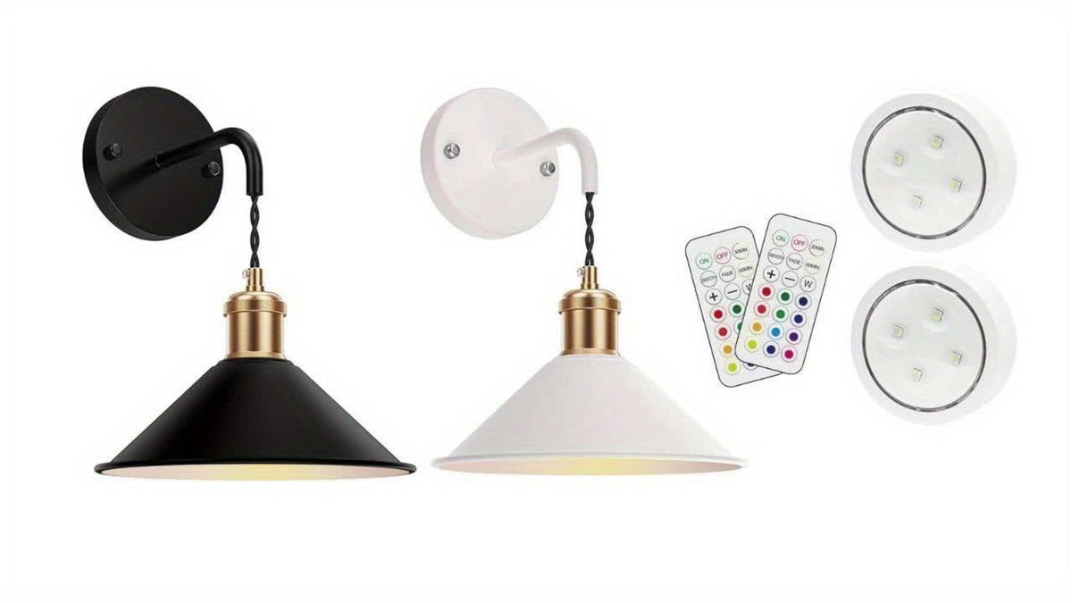 Battery Operated Wall Sconce Set of 2 – RGB Wireless Wall Light, Dimmable with Remote Control, 13 Scene Modes, Timer & Memory Function, No Wiring for Bedroom Living Room Hallway (Black / White)