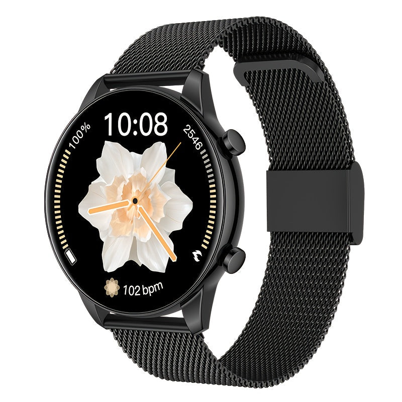 Round Dial Smartwatch 2.01 Inch Large Screen Wireless Calling 100 Sport Modes Sleep Monitor Built-In Games Weather Calculator Pedometer Heart Rate Fitness Tracker Android iPhone Compatible Men Women Steel or Silicone Band Black Silver