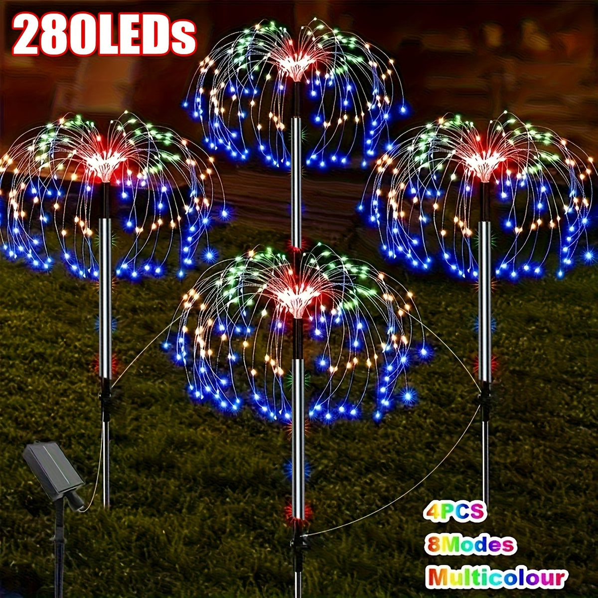 Solar Garden Lights Outdoor Waterproof IP65 – Fireworks Fairy Lights 8 Modes Multi-Color Solar Powered Landscape Decoration for Garden Balcony Pathway Lawn Christmas Holiday 240 320 LED 4 Pack