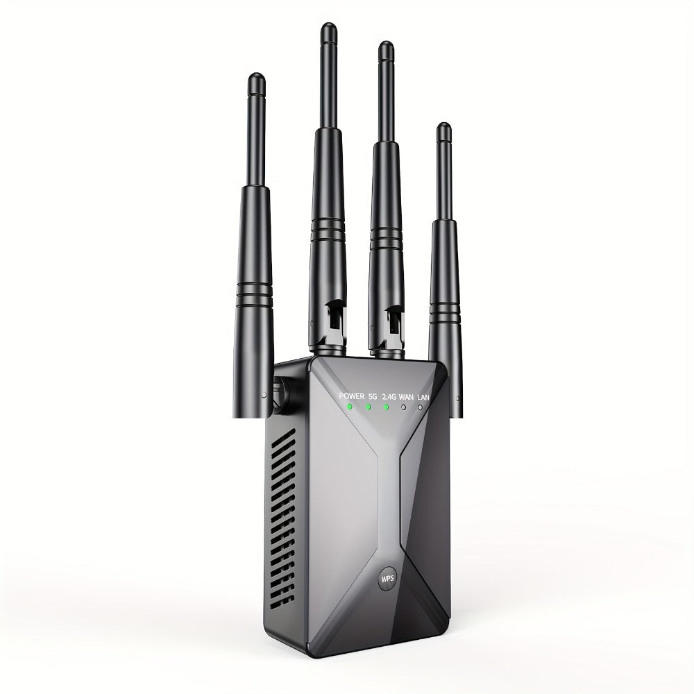 Ethernet Port WiFi Booster 1200Mbps Dual Band 5GHz & 2.4GHz, Up to 89% Faster WiFi Extender, 2026 Latest Upgraded Internet Signal Repeater for Gaming Smart TV Remote Work Large Home, Black