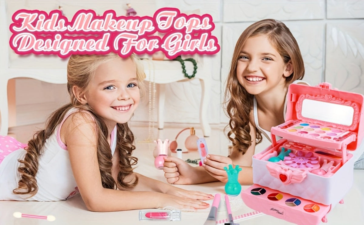 Kids Makeup Kit for Girls Ages 5-12 – 48PCS Princess Pretend Play Cosmetics Set, Washable Hypoallergenic Eyeshadow, Blush, Lip Gloss, Glitter, Nail Polish & Tools, Birthday Gift for Girls