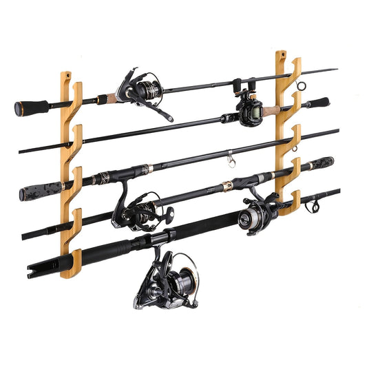 Fishing Rod Rack, Solid Wood 5-Hole Horizontal Wall-Mount Storage Set