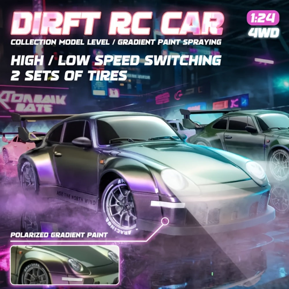 1:24 4WD RC Drift Car, 28 km/h with LED Lights and 2 Batteries