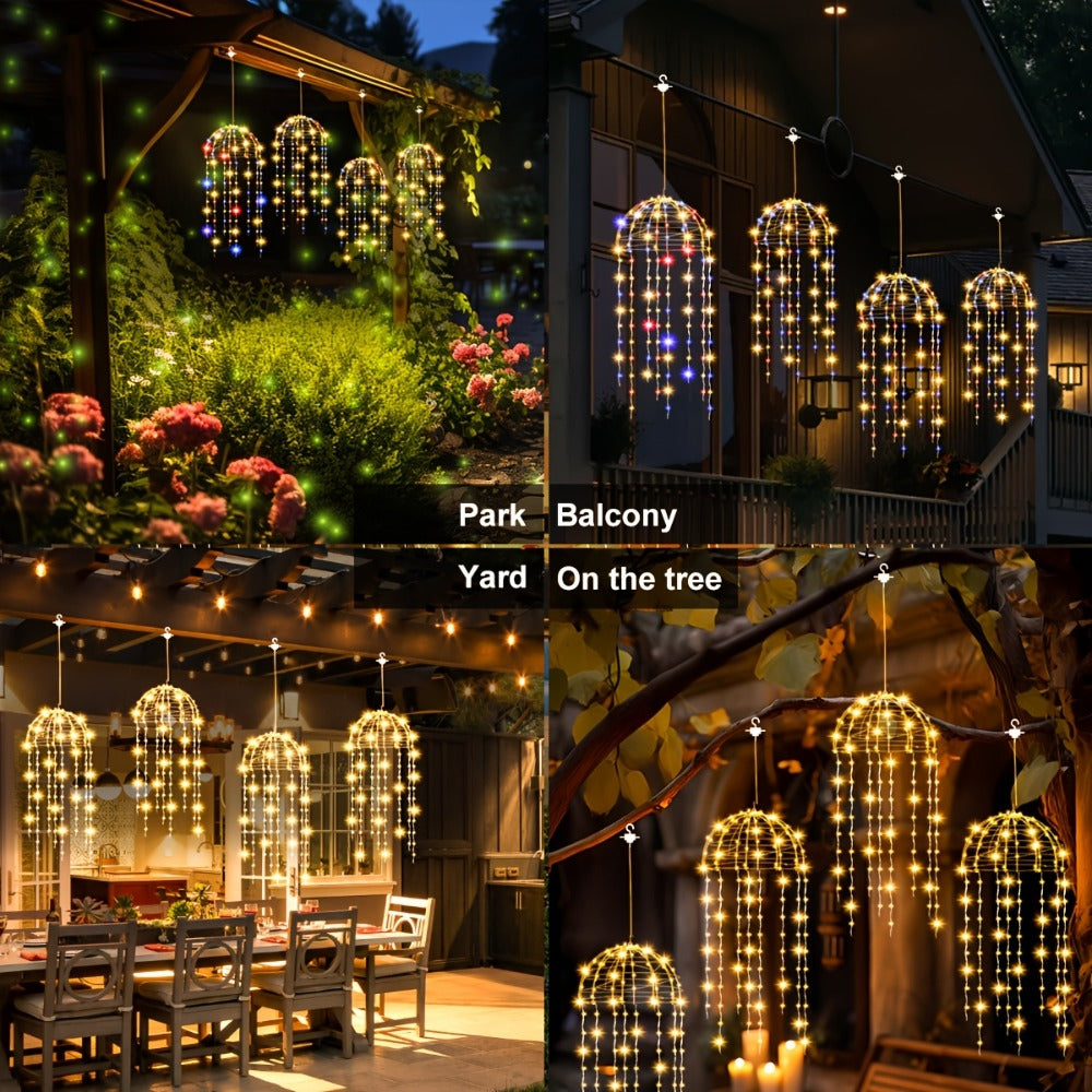 Solar Hanging Jellyfish Lights Outdoor 4 Pack – 8 Modes LED Wire Fairy Lights for Garden Patio Courtyard Wedding Valentine's Day Party Bar Holiday Decoration – White Warm White Multicolor