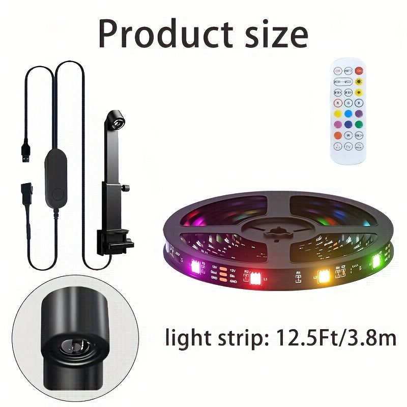 TV Backlight LED Strip Lights RGB 12.5ft - USB Powered Bias Lighting for 35-80 Inch TVs, Adjustable Color & Brightness with Remote Control, Gaming Home Theater Movie Room Ambient Light