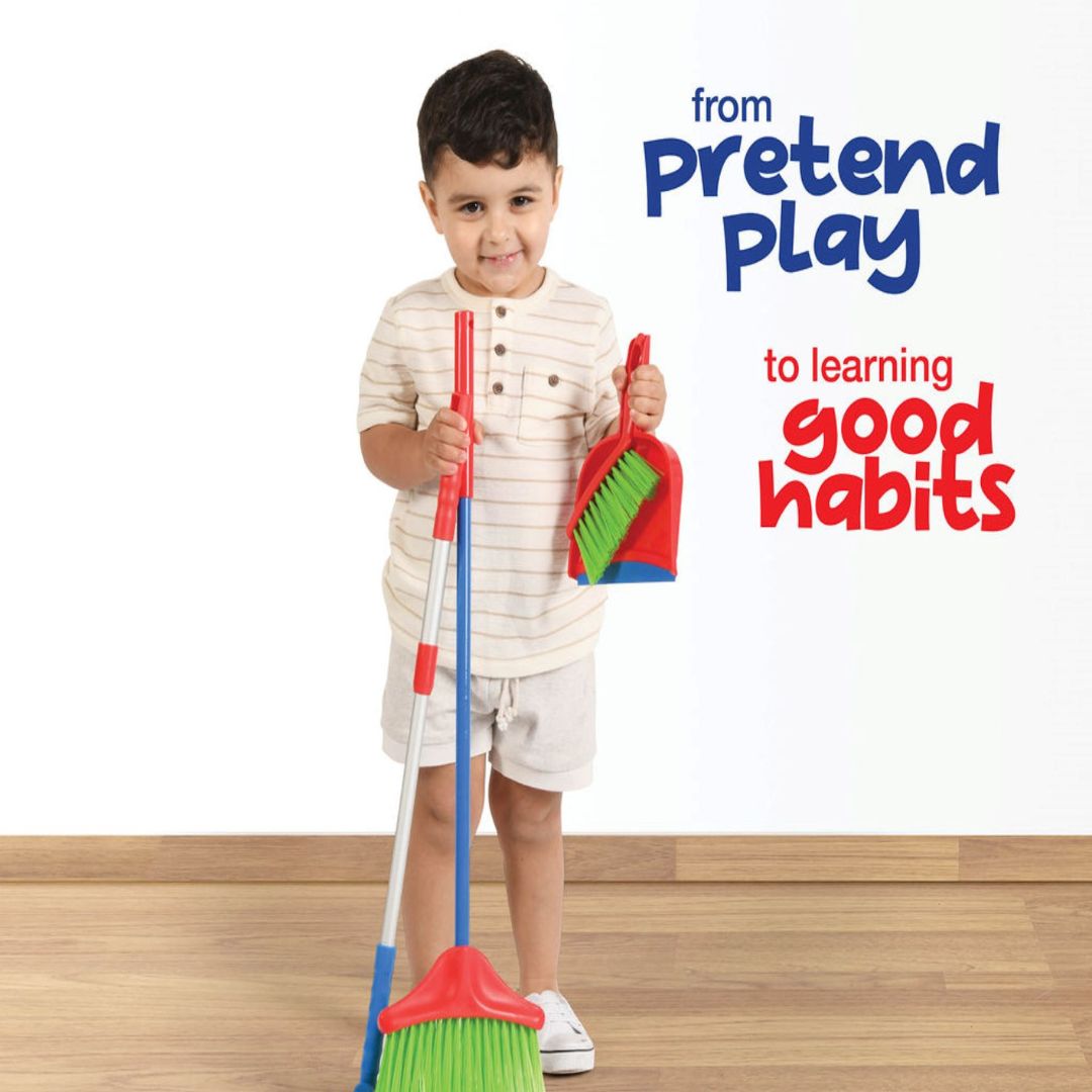 Kids Cleaning Toy Set, 4 Pieces with Broom, Mop, Brush & Dustpan