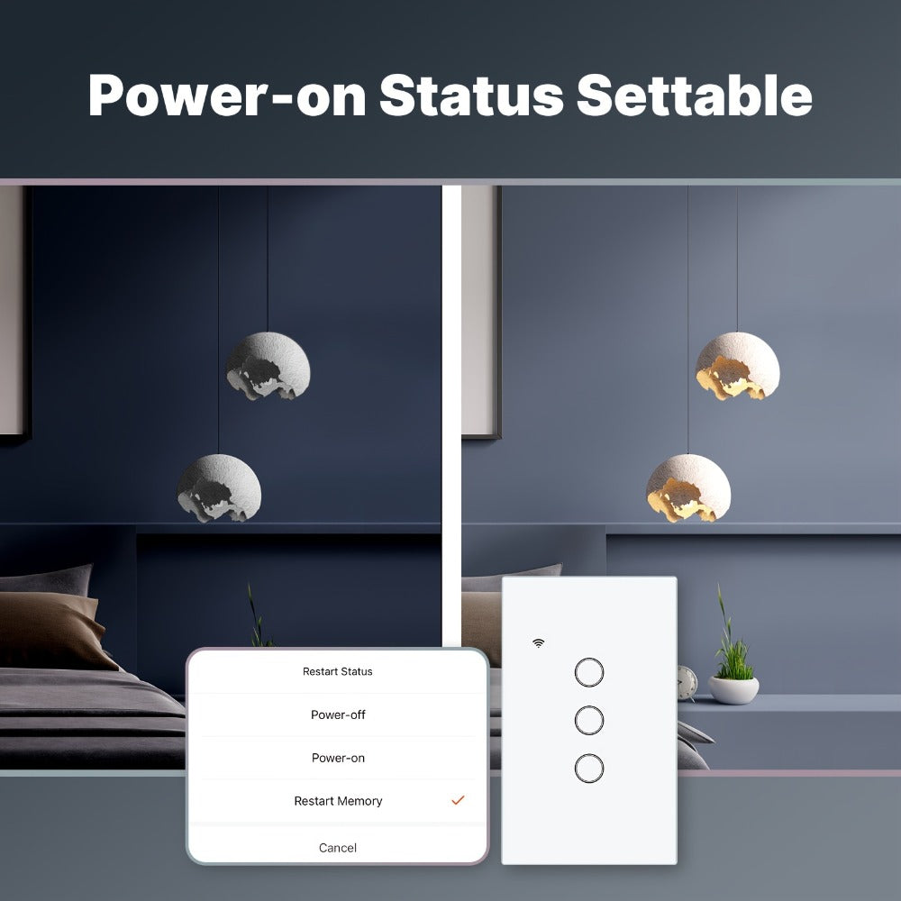 No Neutral Wire Smart Touch Wall Switch MOES WiFi 1/2/3 Gang Single Fire, Works with Alexa & Google Home, App Remote Control, 2.4GHz 110V White – 2 Pack 3 Pack Smart Light Switch