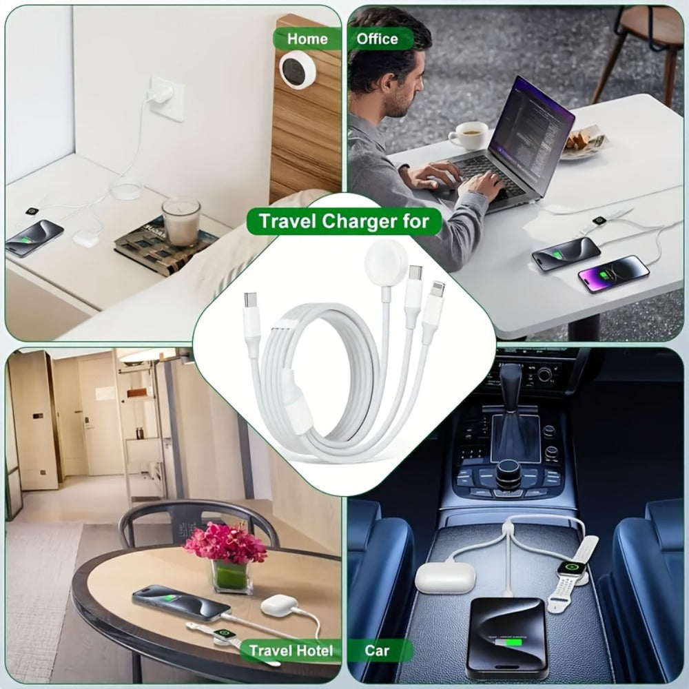 Apple Watch Charger Set 3-in-1 Magnetic Cable 6.6ft with 20W USB-C Wall Charger – Compatible with Apple Watch Ultra 2 Ultra SE Series 9 8 7 6 5 4 3 2 1 iPhone 15 14 13 12 11 AirPods White Pink Purple