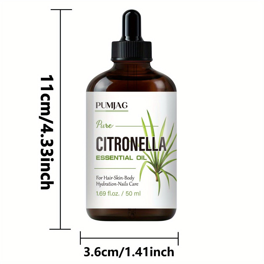 Citronella Essential Oil 50ml Pure Hydrating Body Massage Oil with Dropper - Non-Alcoholic Moisturizing Oil for Face Hair Nails Dry Skin All Skin Types Adults Daily Care