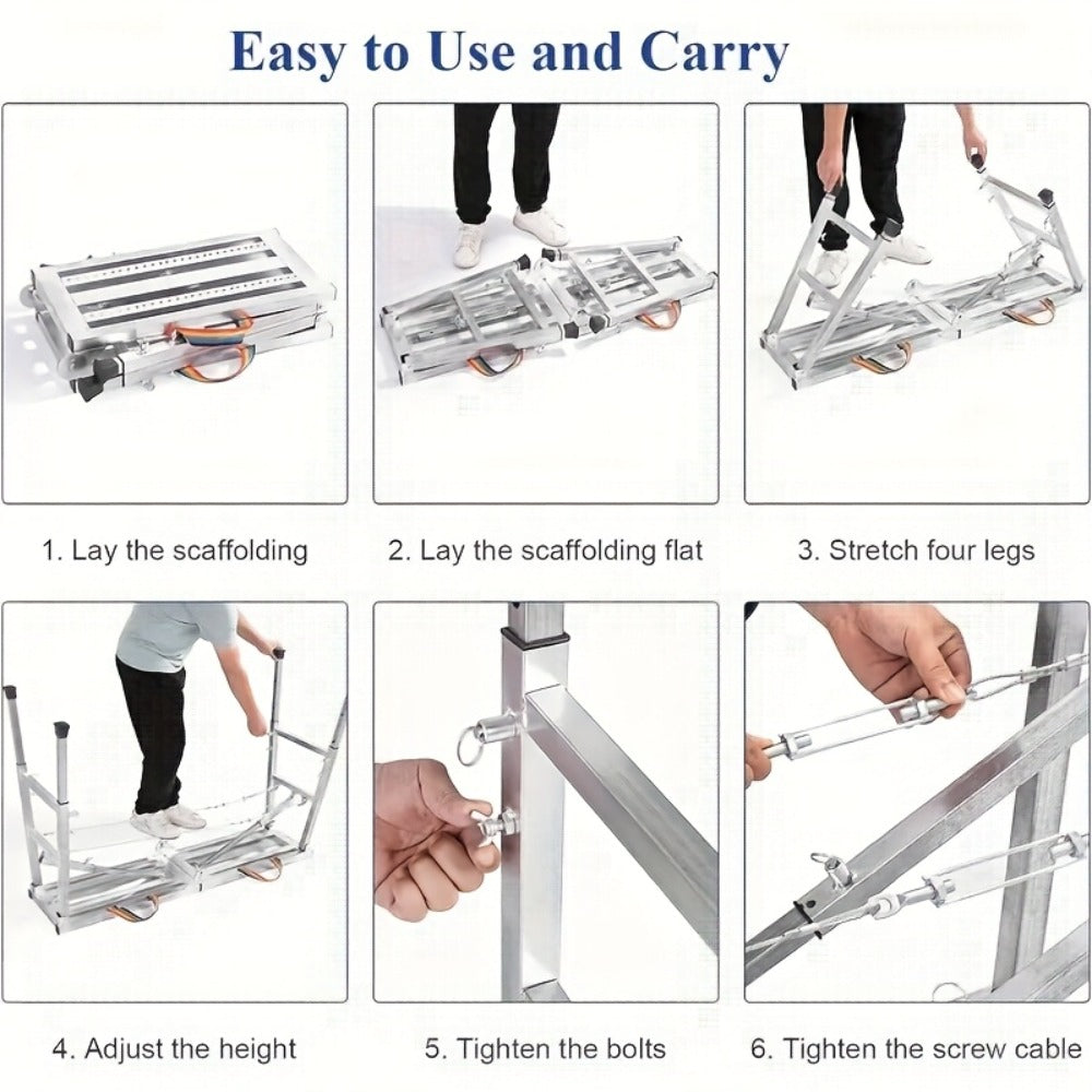 Folding Scaffold Step Stool Adjustable Height 39-79" Portable Steel Work Platform 1300 lb Capacity for Home Renovation Painting Car Washing RV Cleaning