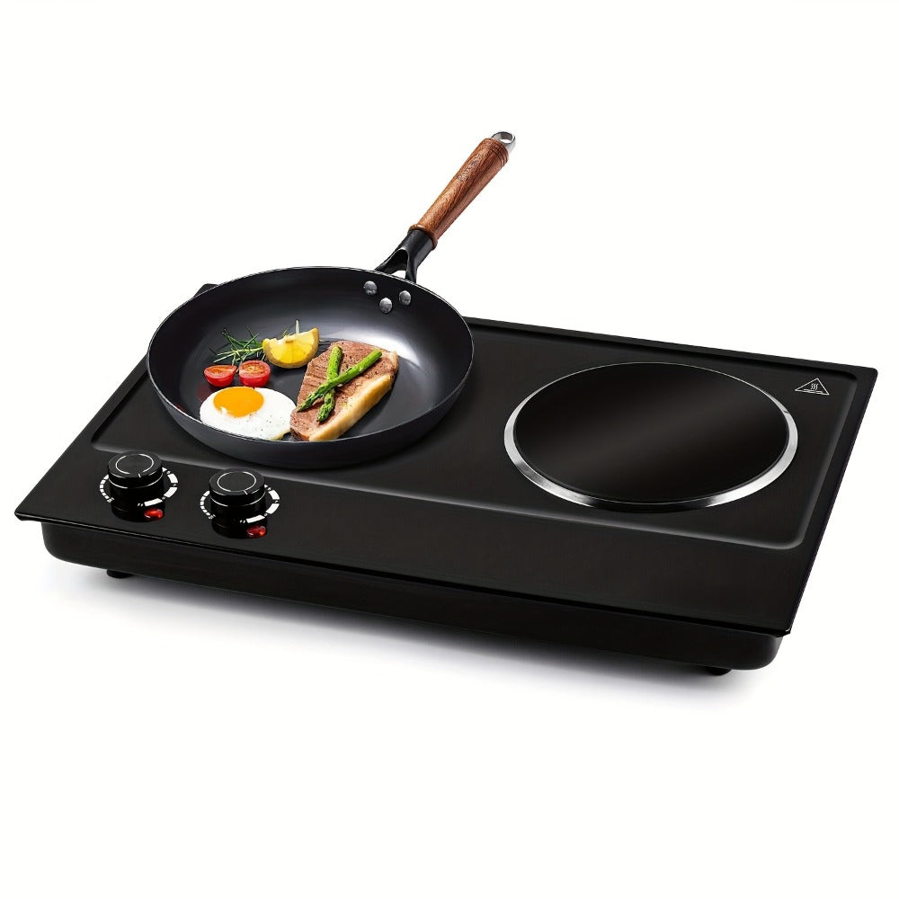 Electric Infrared Cooktop Double Burner Hot Plate – 1800W Portable Dual Temperature Control, Easy-Clean Smooth Surface, Countertop Infrared Stove for Home Kitchen & Dorm, Black or Silver