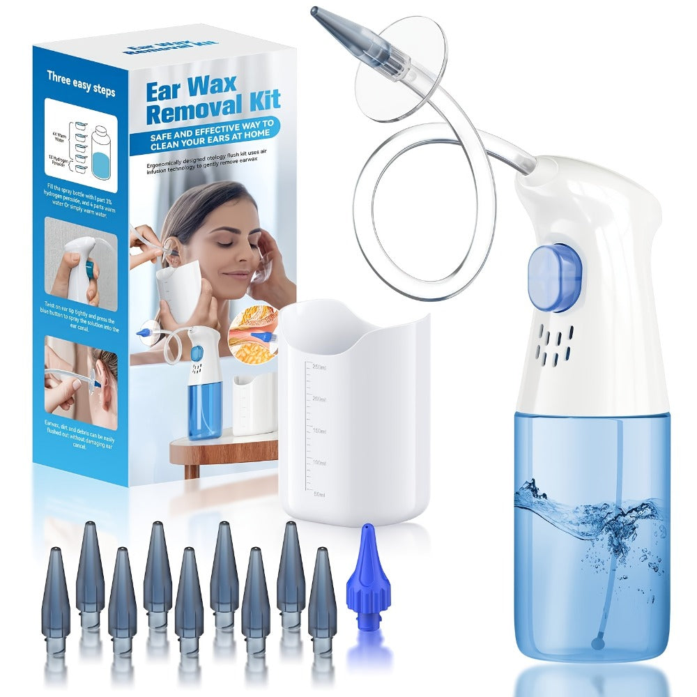 Electric Ear Wax Remover Rechargeable - LED Battery Display, 3 Pressure Levels, Integrated Waste Water Tank, Gentle Earwax Cleaning Tool for Home Use - Safe Ear Irrigation Cleaner for Adults & Kids