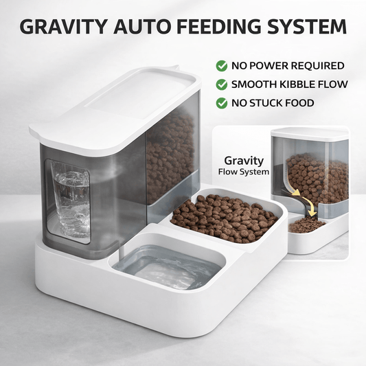 Gravity Dog Feeder & Waterer Set, 2.8 L Food Container + 1 L Water Tank, Dual Bowl