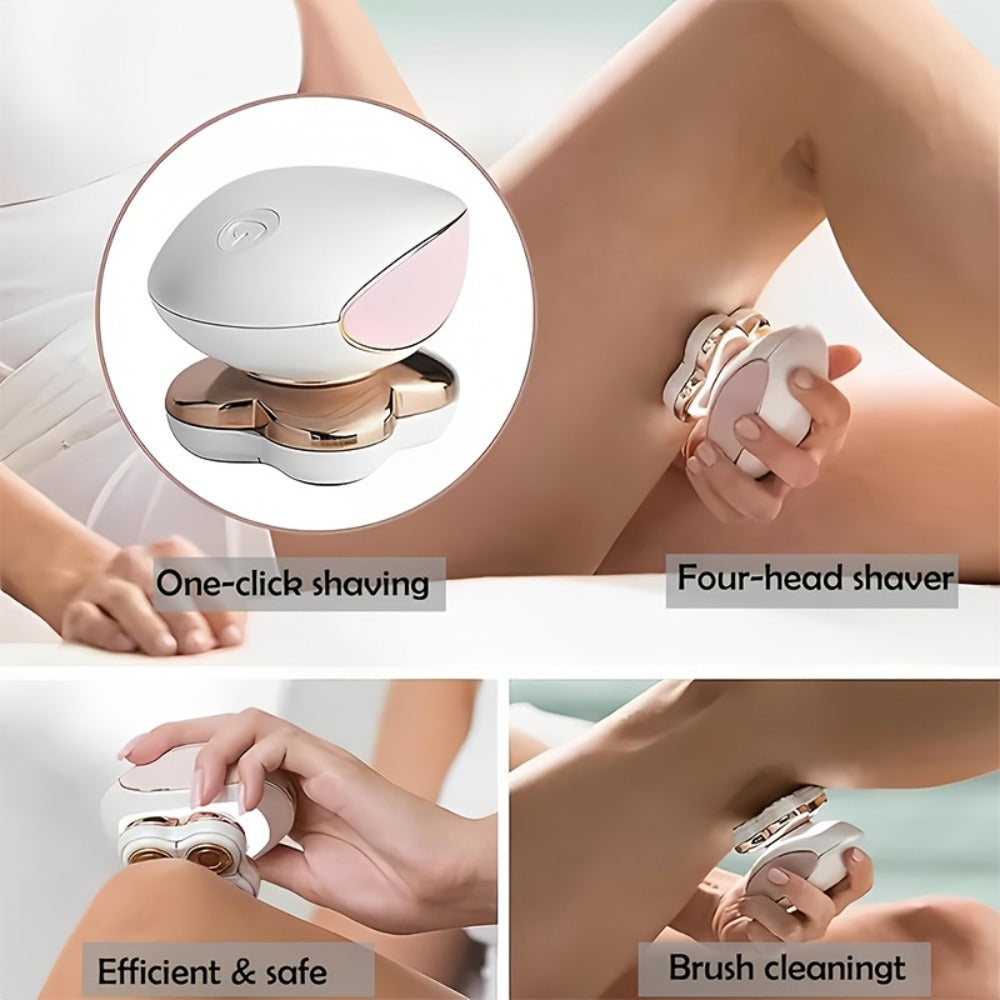 Electric Shaver for Women 4-Head 360° Rotating USB Rechargeable Wet & Dry Full Body Hair Clipper – Face Bikini Legs Arms Armpit Hair Removal, Portable Compact Lady Shaver White
