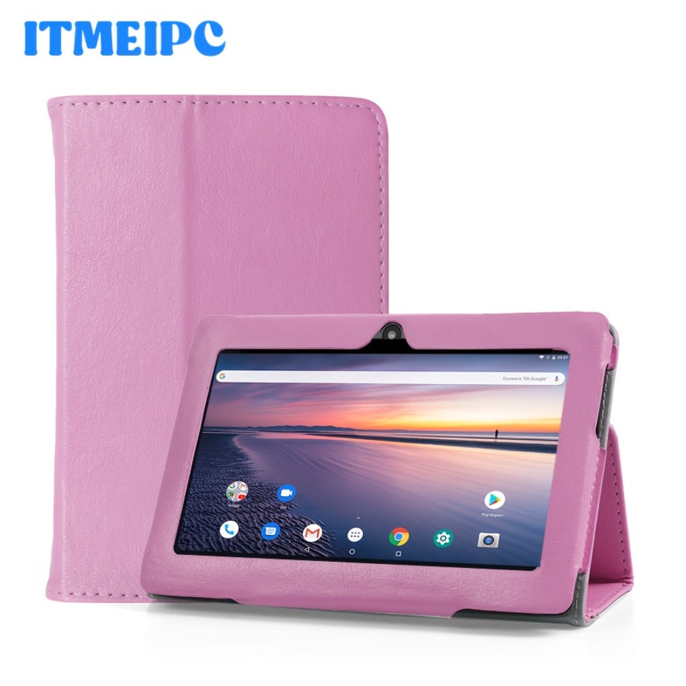 USB-C Android 14 Tablet 7 Inch with Built-in Protective Case, 4GB RAM 32GB ROM Expandable Quad-Core HD IPS Display, Dual Camera WiFi, Compact Stylish Portable Tablet for Students Teens Adults – Blue Yellow Black Pink